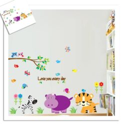 Muursticker Zebra, Nijlpaard en Tijger