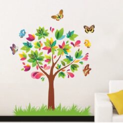 Mooie Muursticker Kleurrijke Boom met Vlinders - Bomen Muursticker Kinderkamer