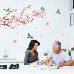 Muursticker vogels op roze bloesem tak / decoratie muur / wanddecoratie tak