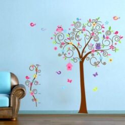 Muursticker Boom Met Dieren XL Uil Vogel