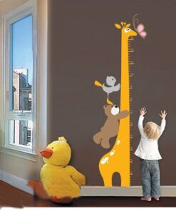 Muursticker giraffe, beer, vogel en vlinder groeimeter kinderkamer