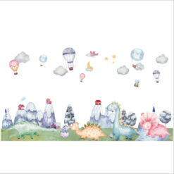 Alternative view of Muursticker Dinosaurus met luchtballon