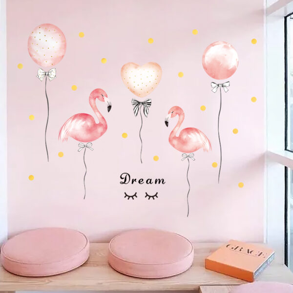 Muursticker Flamingo met Ballonnen