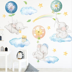Muursticker Olifant Wolken Ballonnen