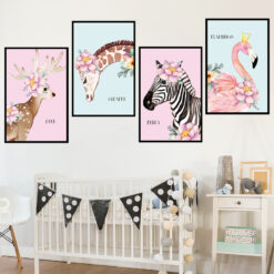 Muursticker Portret Hert Giraffe Zebra Flamingo