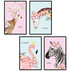 Alternative view of Muursticker Portret Hert Giraffe Zebra Flamingo