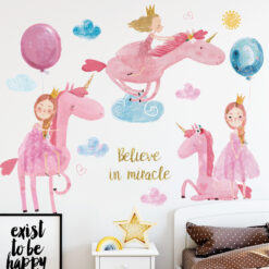 Muursticker Unicorn met Meisje