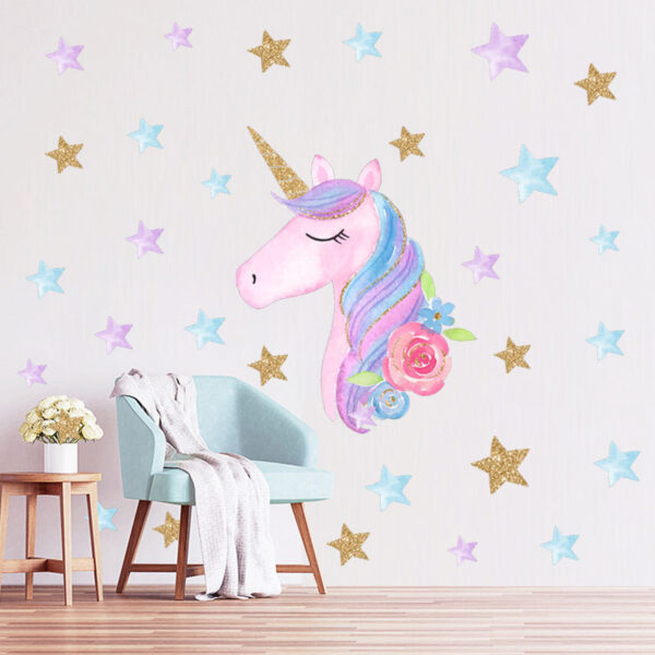 Muursticker Unicorn met Sterren