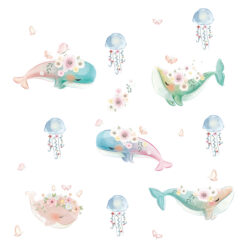 Alternative view of Muursticker Walvissen met Bloemen