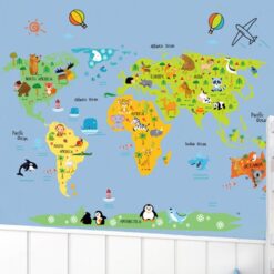 Muursticker Wereldkaart met Dieren