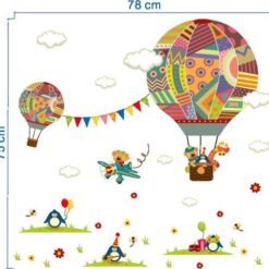 Alternative view of Muursticker Dieren in Luchtballon en Vliegtuig